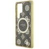 Etui Guess 4G Background Gold            Electroplated Peony Pattern MagSafe do Samsung Galaxy S25 Ultra brązowy